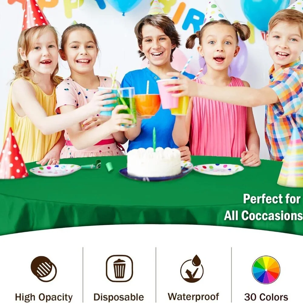 Waterproof 12-Pack Premium Plastic Tablecloths - 84in Emerald Green Round Cover